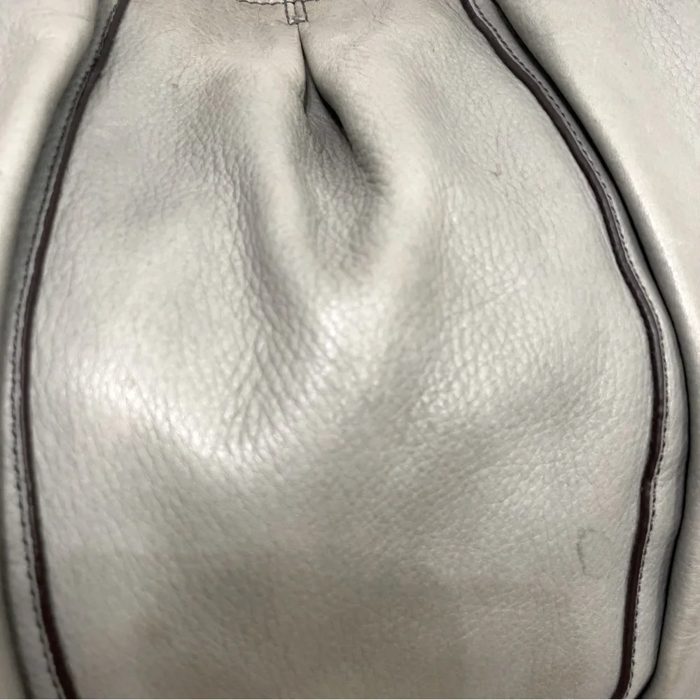 B. Makowsky Gray Pebbled Leather Hobo Shoulder Tote Bag Large Silver Hardware